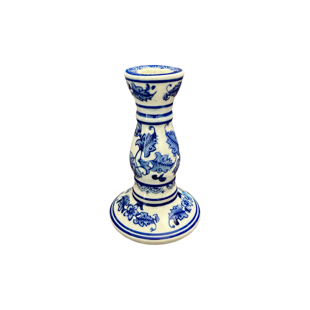 Elegant Blue & White Ceramic Candle Stand – Small