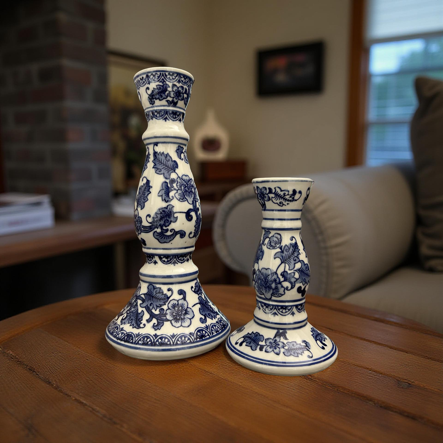 Elegant Blue & White Ceramic Candle Stand – Small