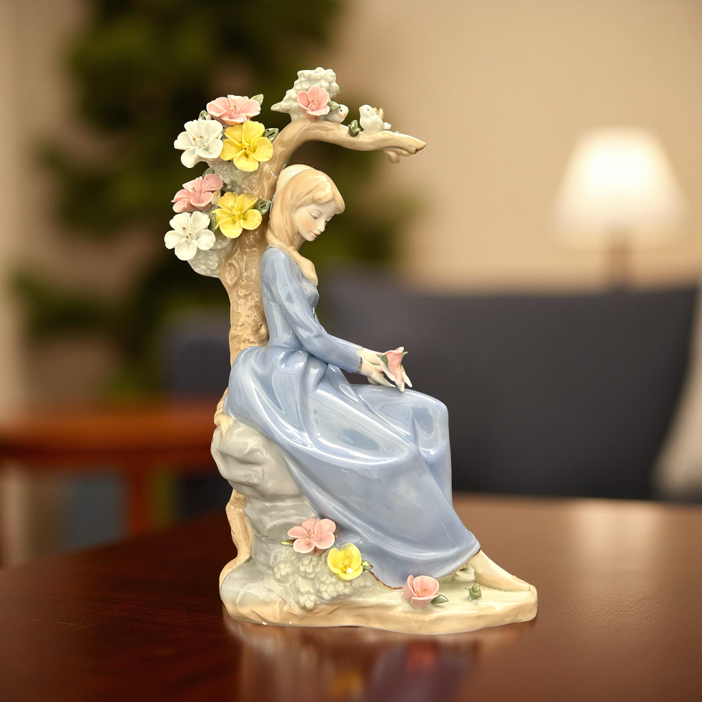 Elegant Girl Figurine with Flowers – Handcrafted Decorative Showpiece