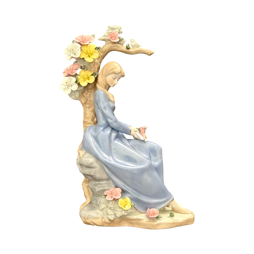 Elegant Girl Figurine with Flowers – Handcrafted Decorative Showpiece
