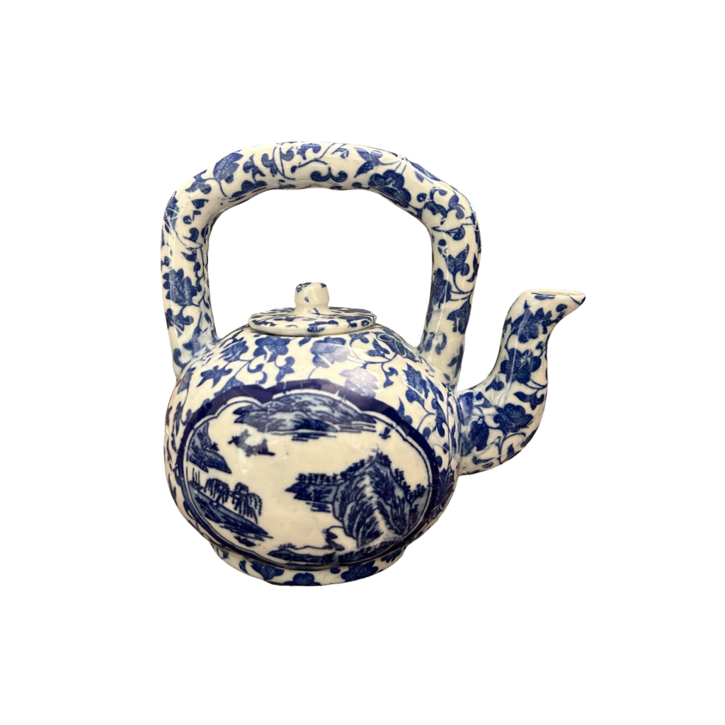 Oriental Blue & White Ceramic Teapot – Handcrafted Decorative Pottery