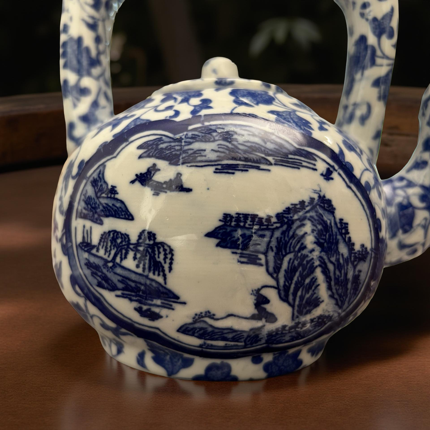 Oriental Blue & White Ceramic Teapot – Handcrafted Decorative Pottery