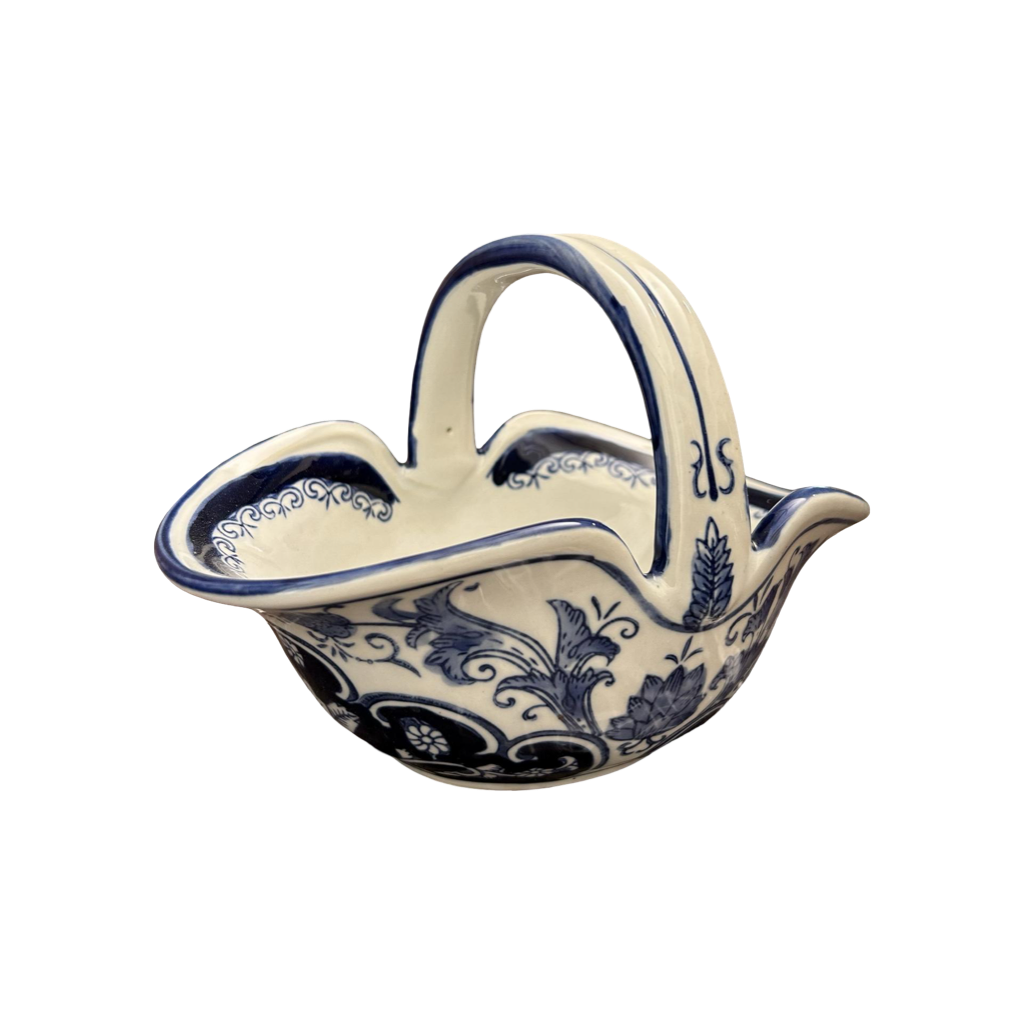 Oriental Handcrafted Blue & White Ceramic Decorative Basket