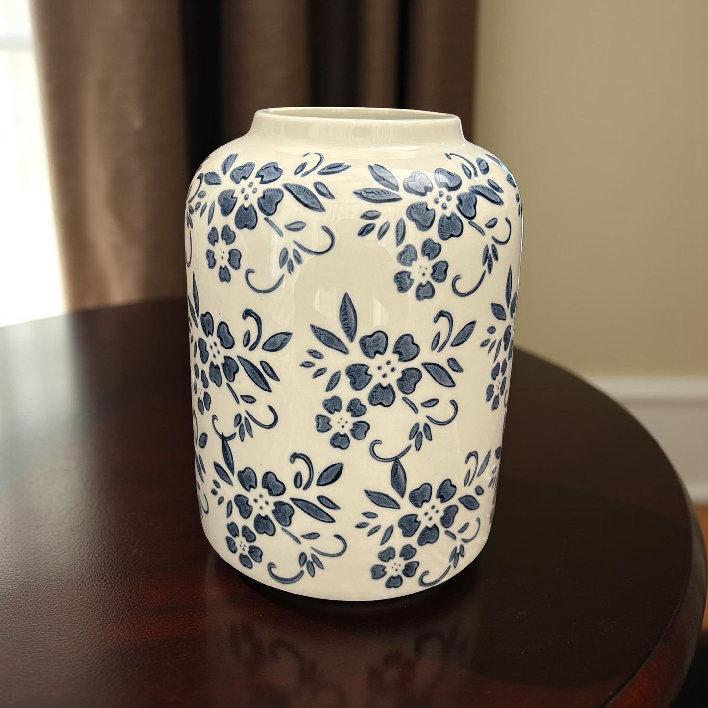 Hand-Painted Blue Floral Ceramic Vase