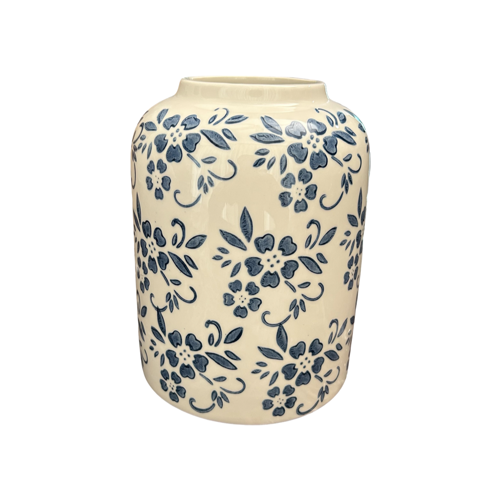 Hand-Painted Blue Floral Ceramic Vase