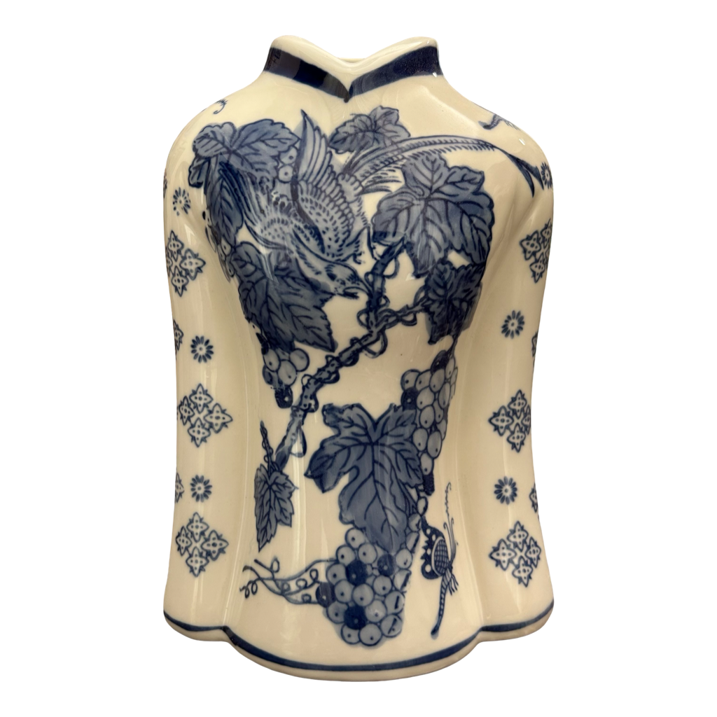 Oriental Decor Piece with Bird and Grapevine Design – Chinese Chinoiserie Home Décor