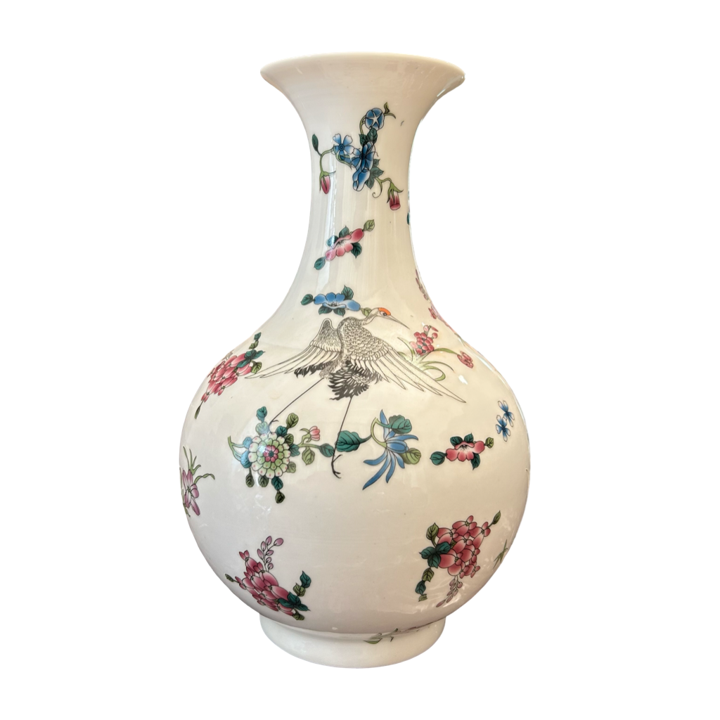 Handcrafted Ceramic Vase with Floral & Bird Design – Elegant Home Décor Showpiece
