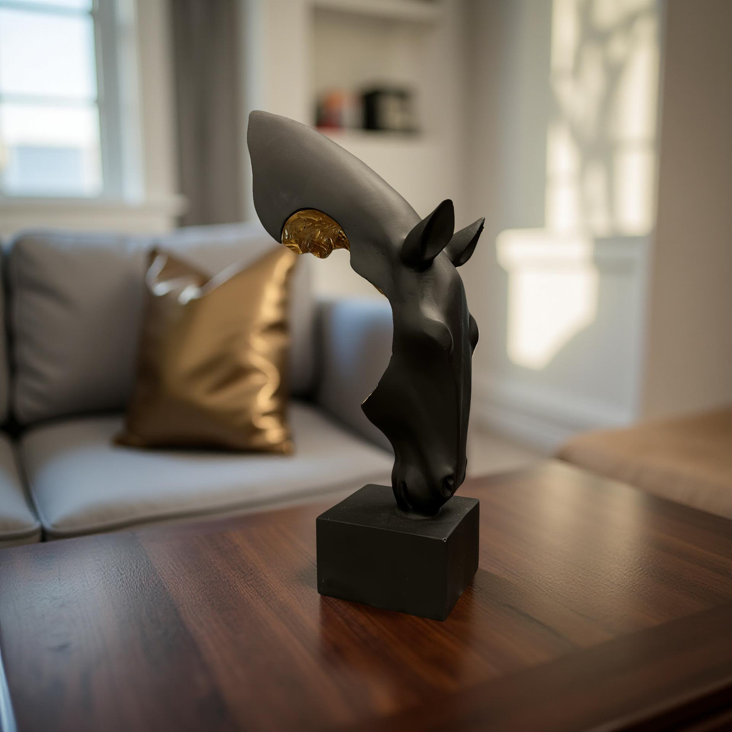 Black & Gold Horse Head Sculpture – Luxury Abstract Home Décor Showpiece