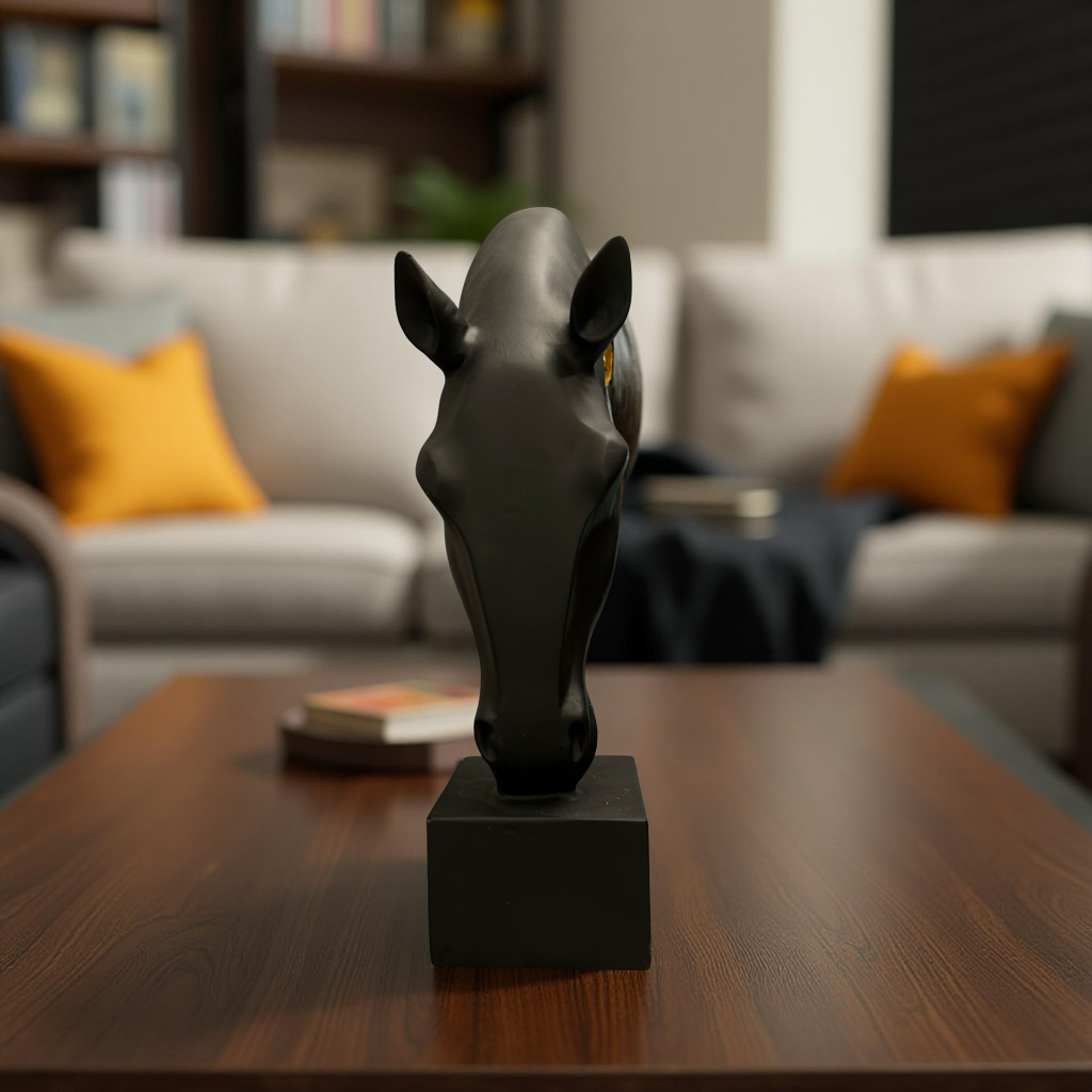 Black & Gold Horse Head Sculpture – Luxury Abstract Home Décor Showpiece