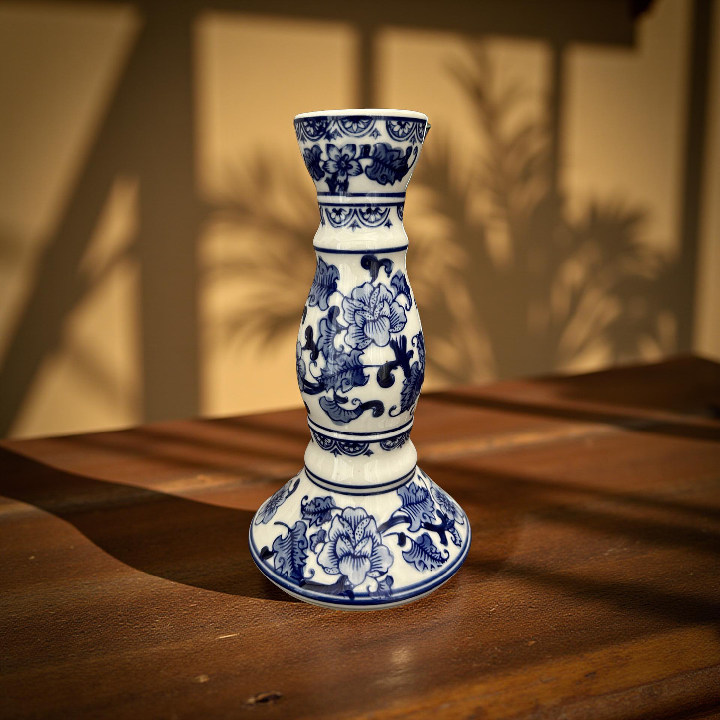 Elegant Blue & White Ceramic Candle Stand – Medium
