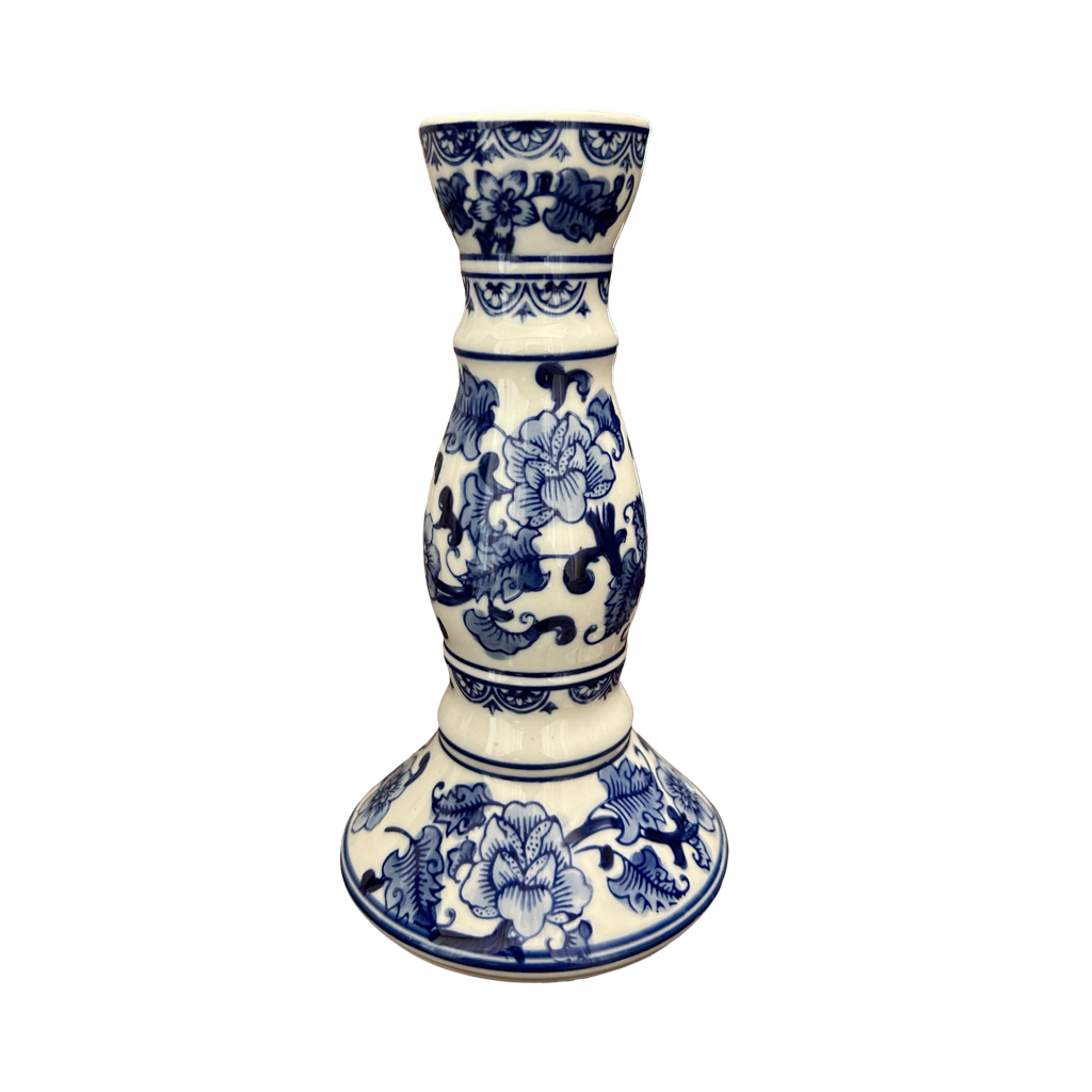 Elegant Blue & White Ceramic Candle Stand – Medium