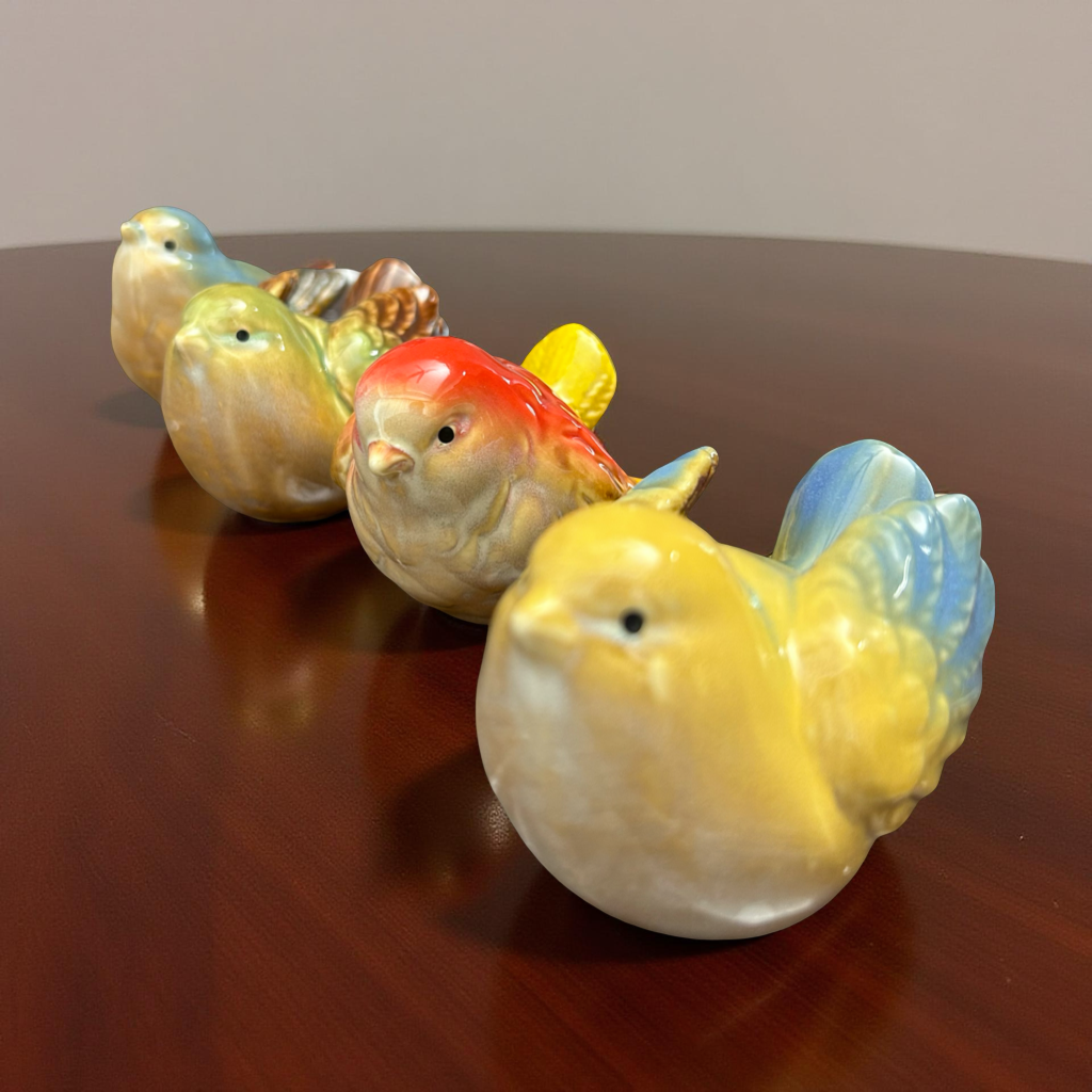 Set of 4 Colorful Ceramic Songbirds Figurines – Handcrafted Home Décor Showpieces