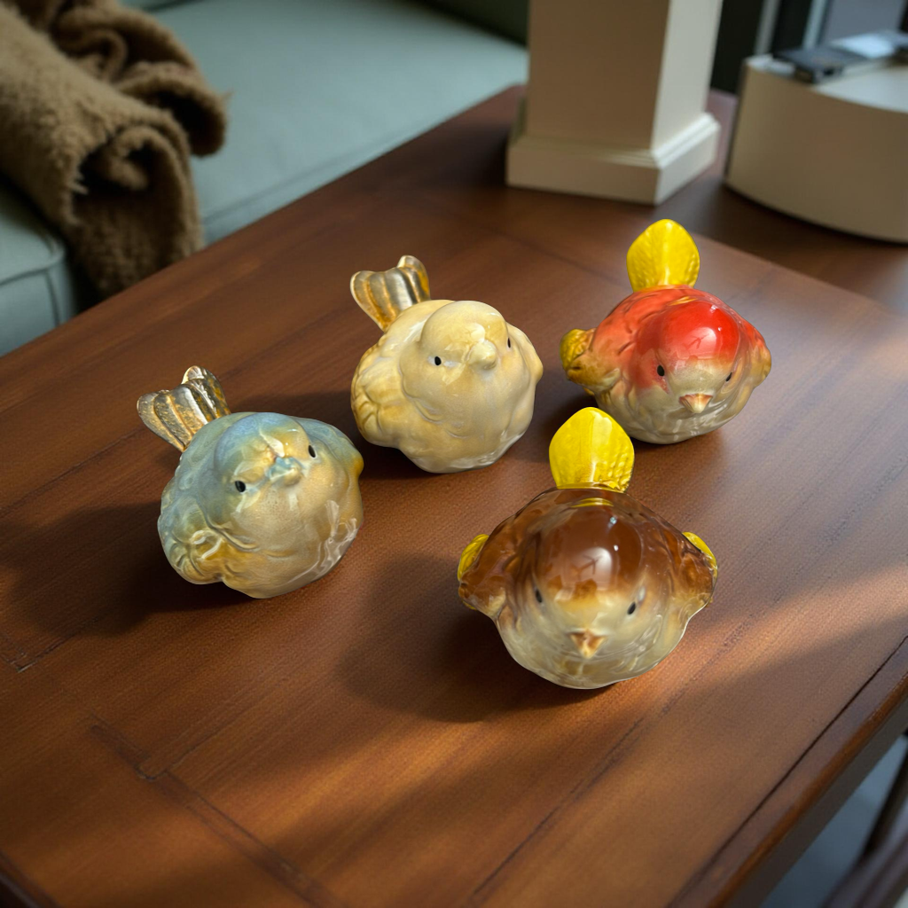 Set of 4 Colorful Ceramic Songbirds Figurines – Handcrafted Home Décor Showpieces