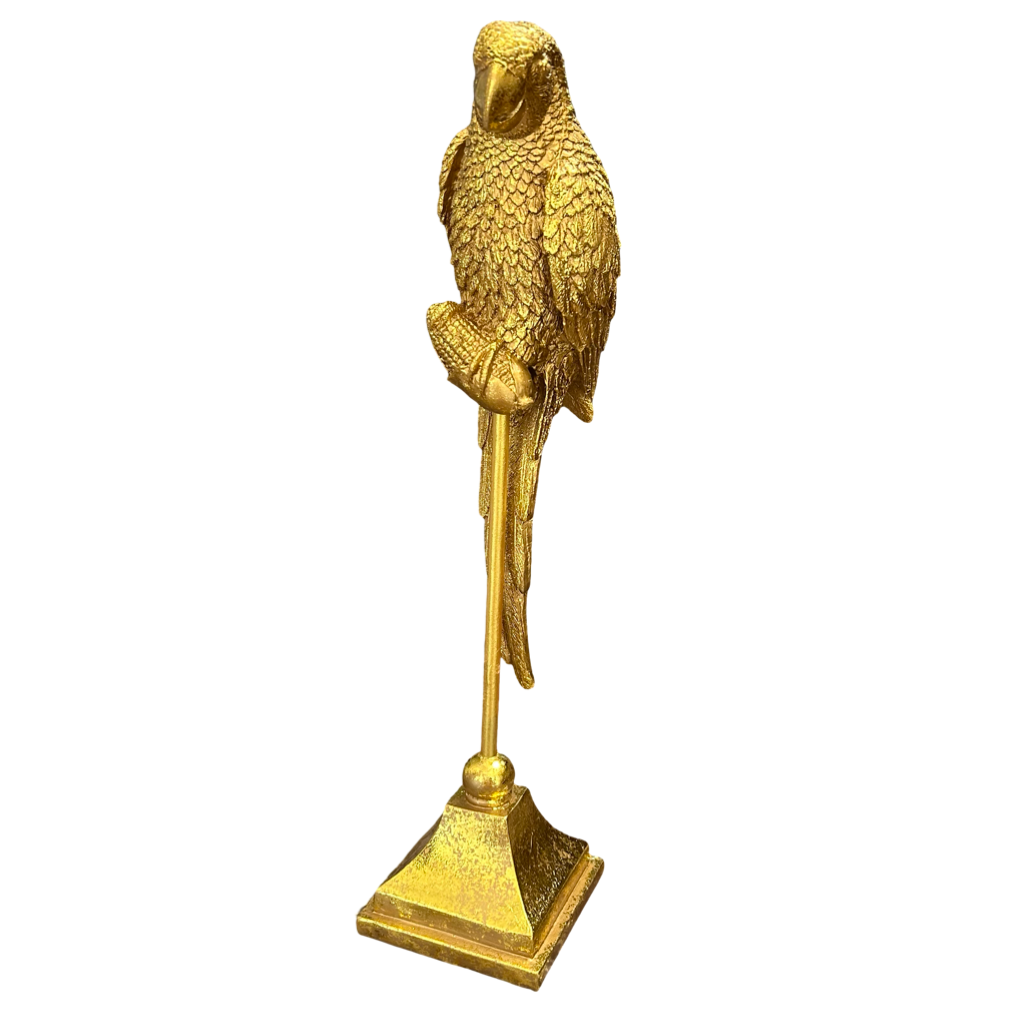 Golden Parrot Figurine on Pedestal – Luxury Decorative Showpiece for Home & Office
