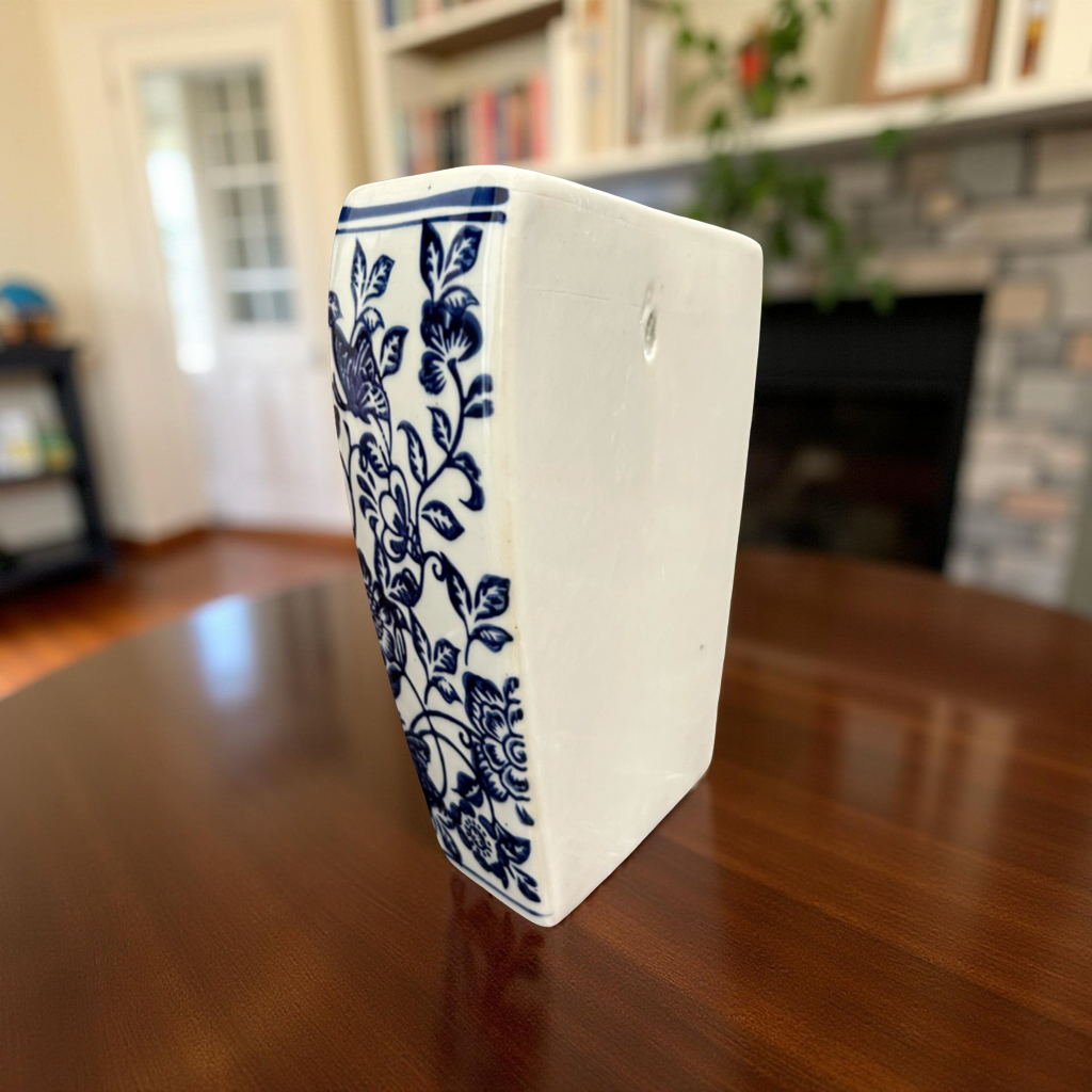 Oriental Blue & White Ceramic Wall Vase – Handcrafted Floral Wall Décor