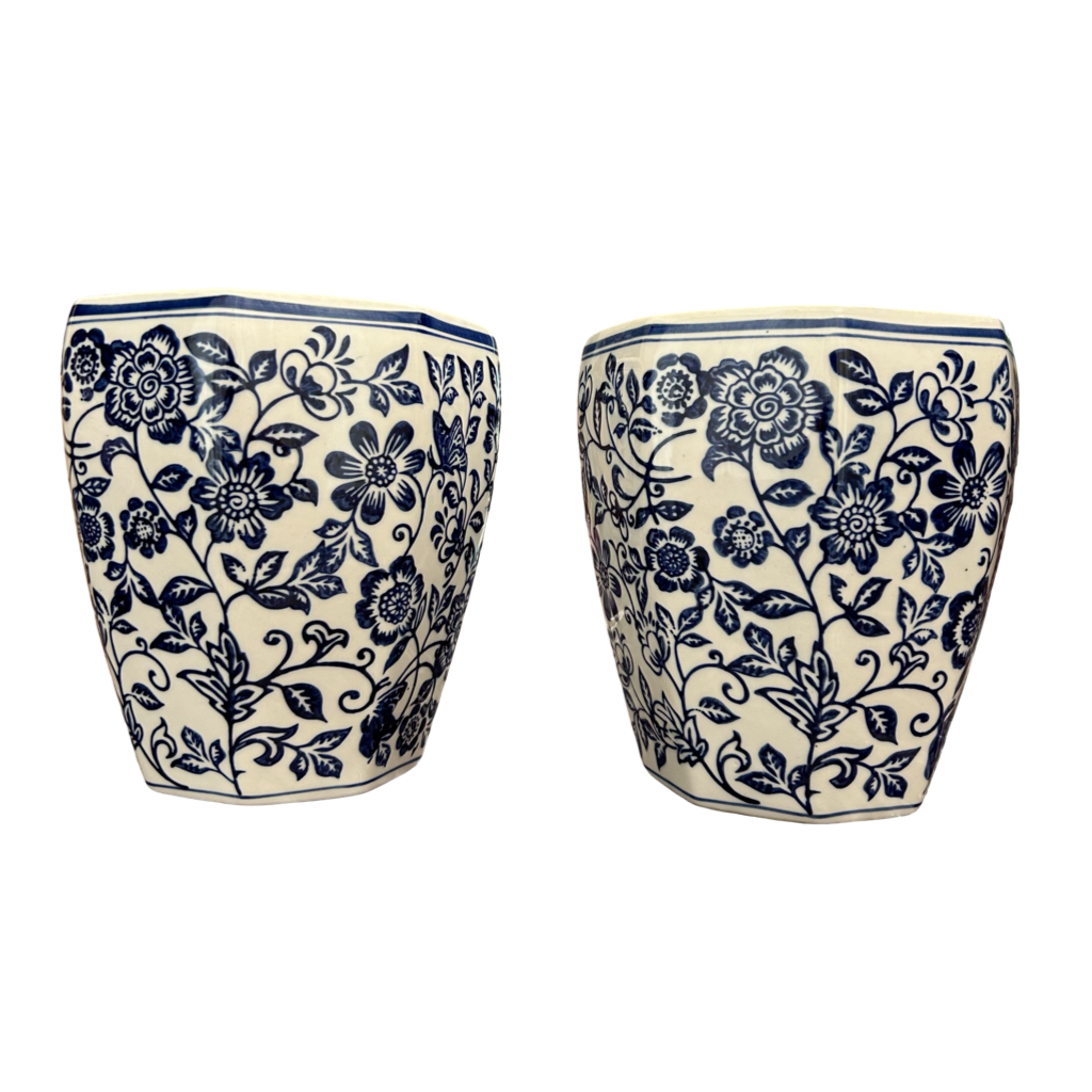Oriental Blue & White Ceramic Wall Vase – Handcrafted Floral Wall Décor