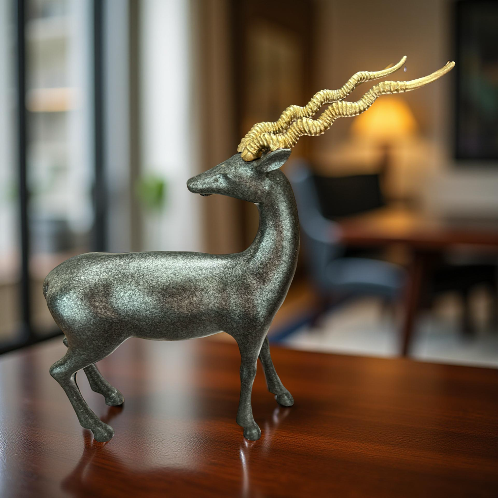 Elegant Deer Figurine with Golden Spiral Antlers – Luxury Home Décor Showpiece