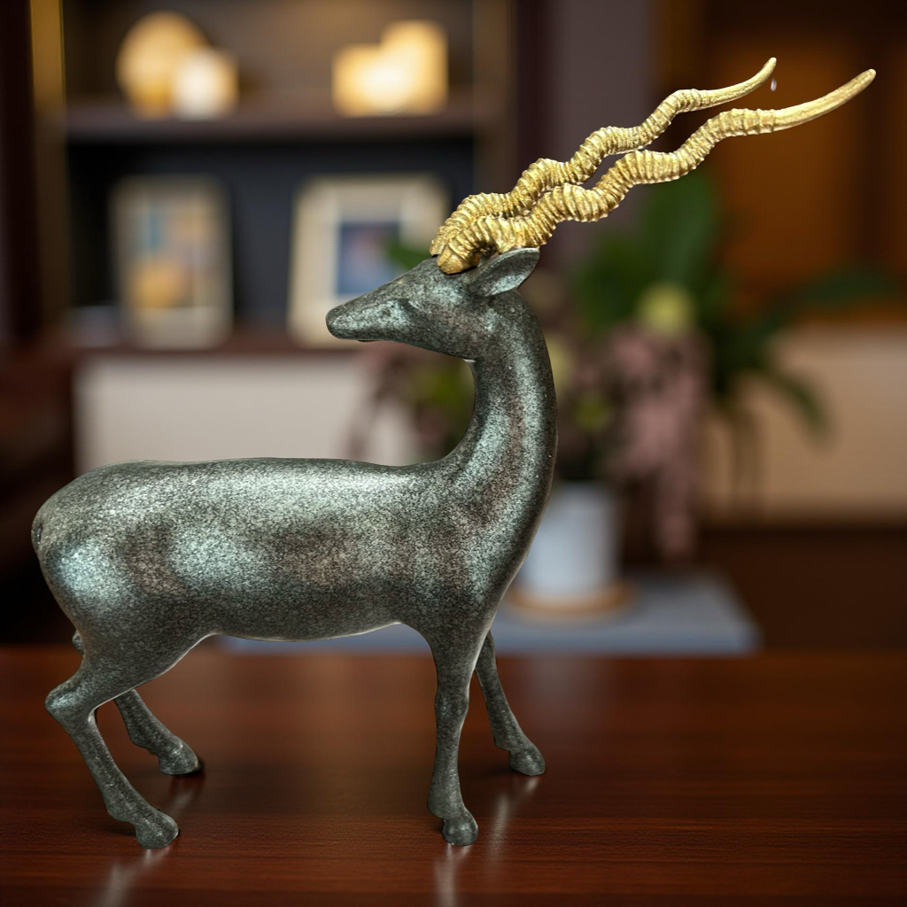 Elegant Deer Figurine with Golden Spiral Antlers – Luxury Home Décor Showpiece
