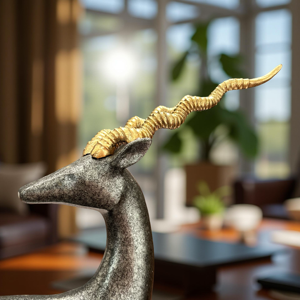 Elegant Deer Figurine with Golden Spiral Antlers – Luxury Home Décor Showpiece