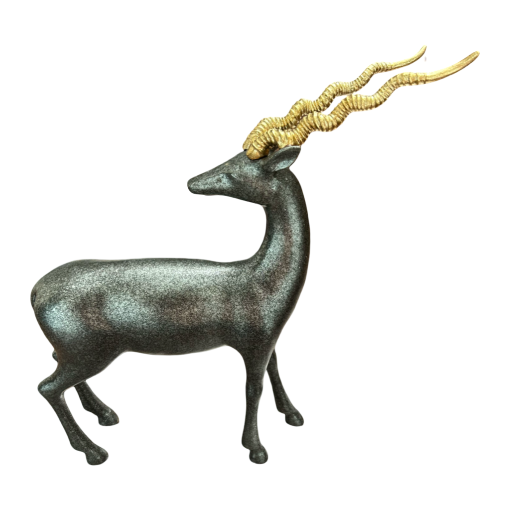 Elegant Deer Figurine with Golden Spiral Antlers – Luxury Home Décor Showpiece