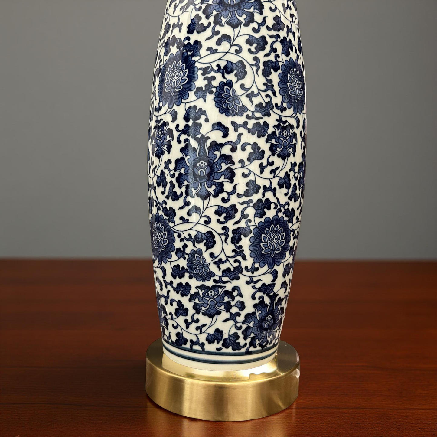 Oriental Blue & White Ceramic Candle Holder with Brass Base & Glass Cover – Luxury Home Décor
