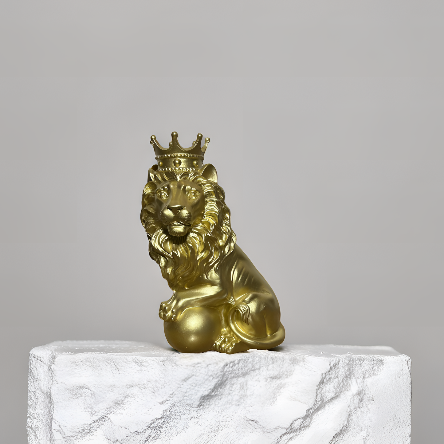 Golden Lion King Sculpture with Golden Crown