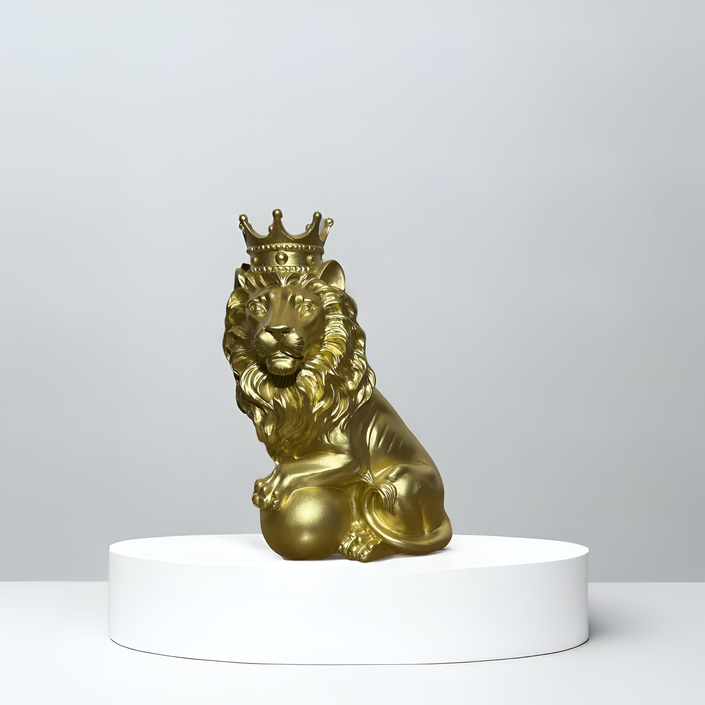 Golden Lion King Sculpture with Golden Crown