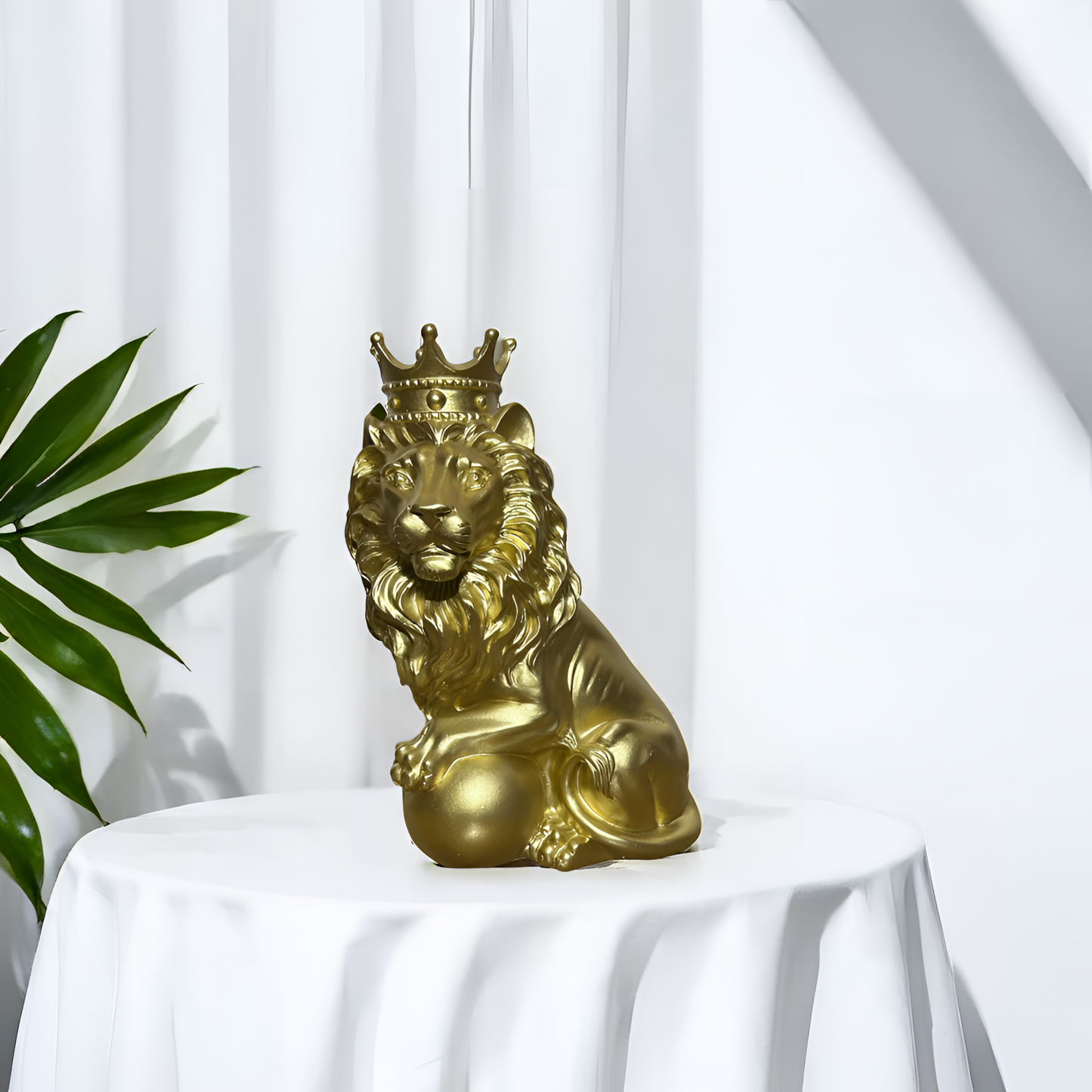 Golden Lion King Sculpture with Golden Crown