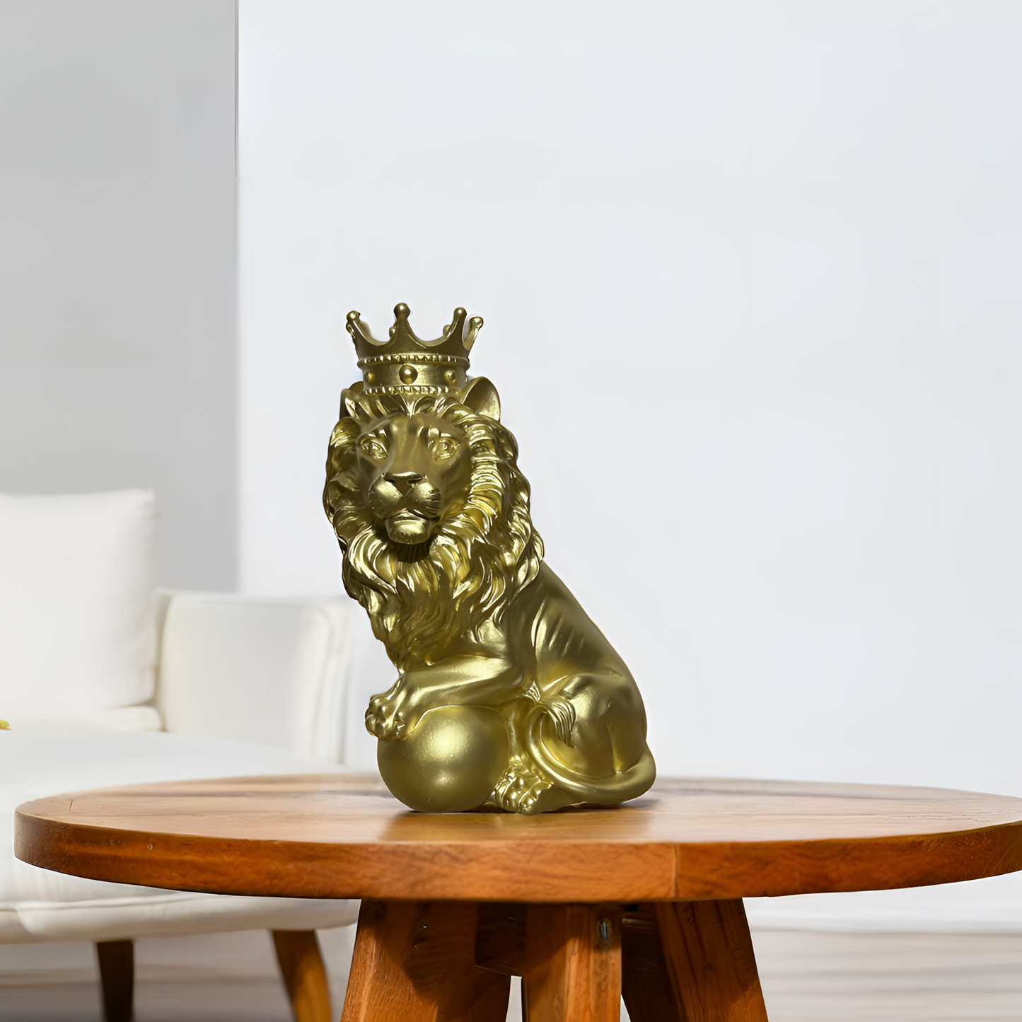 Golden Lion King Sculpture with Golden Crown