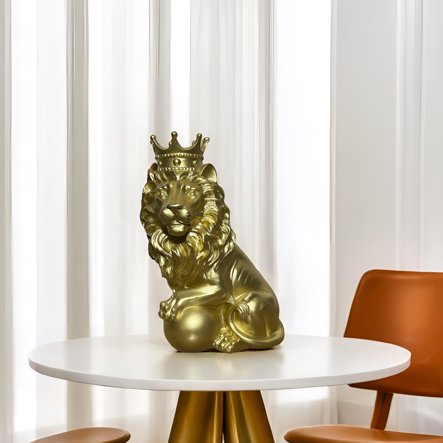 Golden Lion King Sculpture with Golden Crown