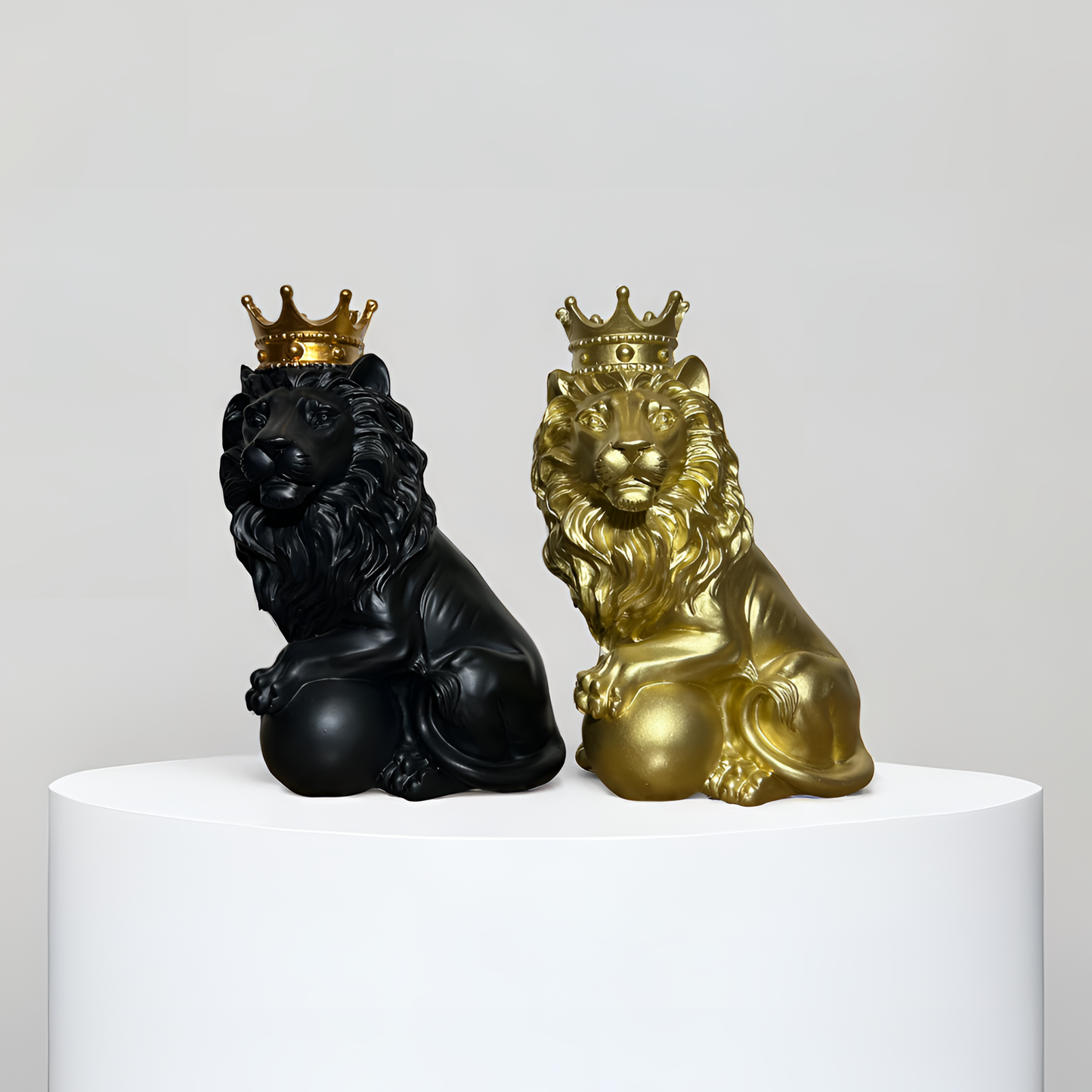 Black Lion King Sculpture with Gold Crown