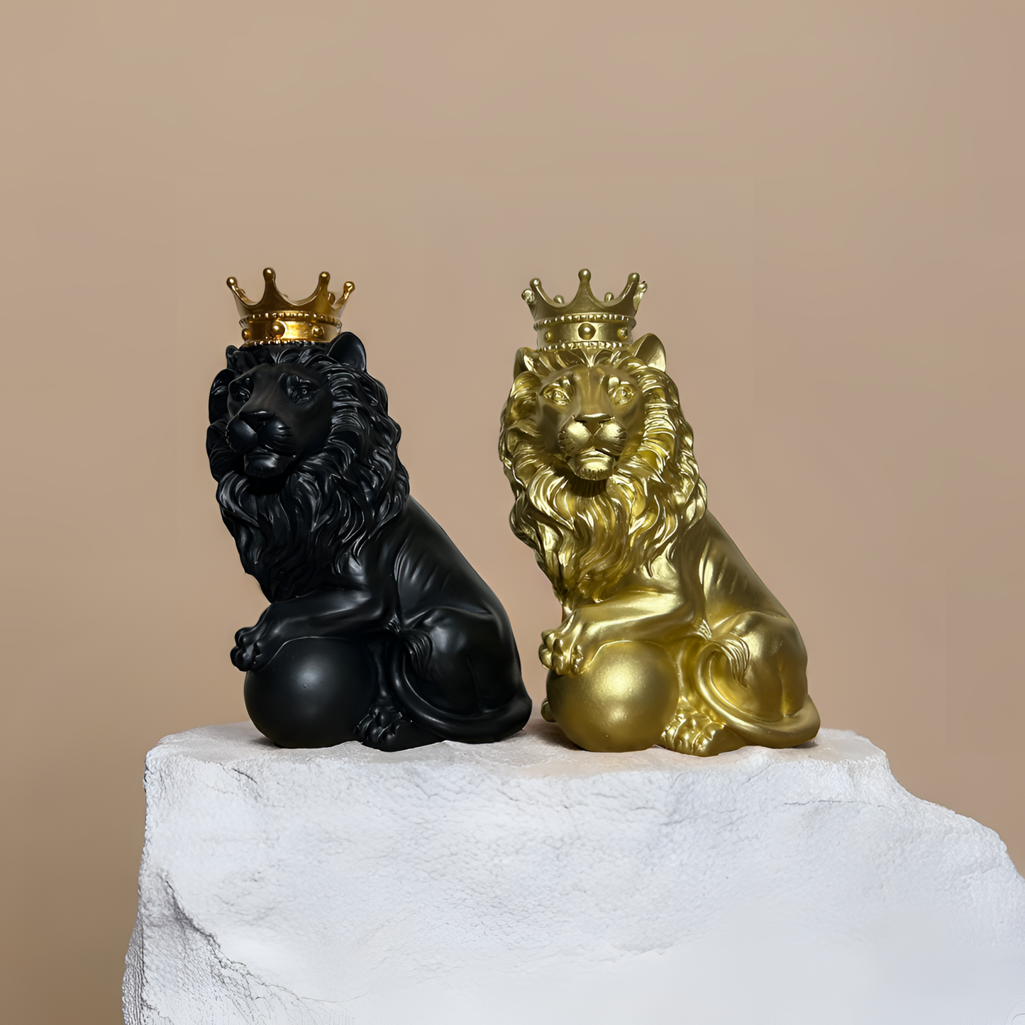 Golden Lion King Sculpture with Golden Crown