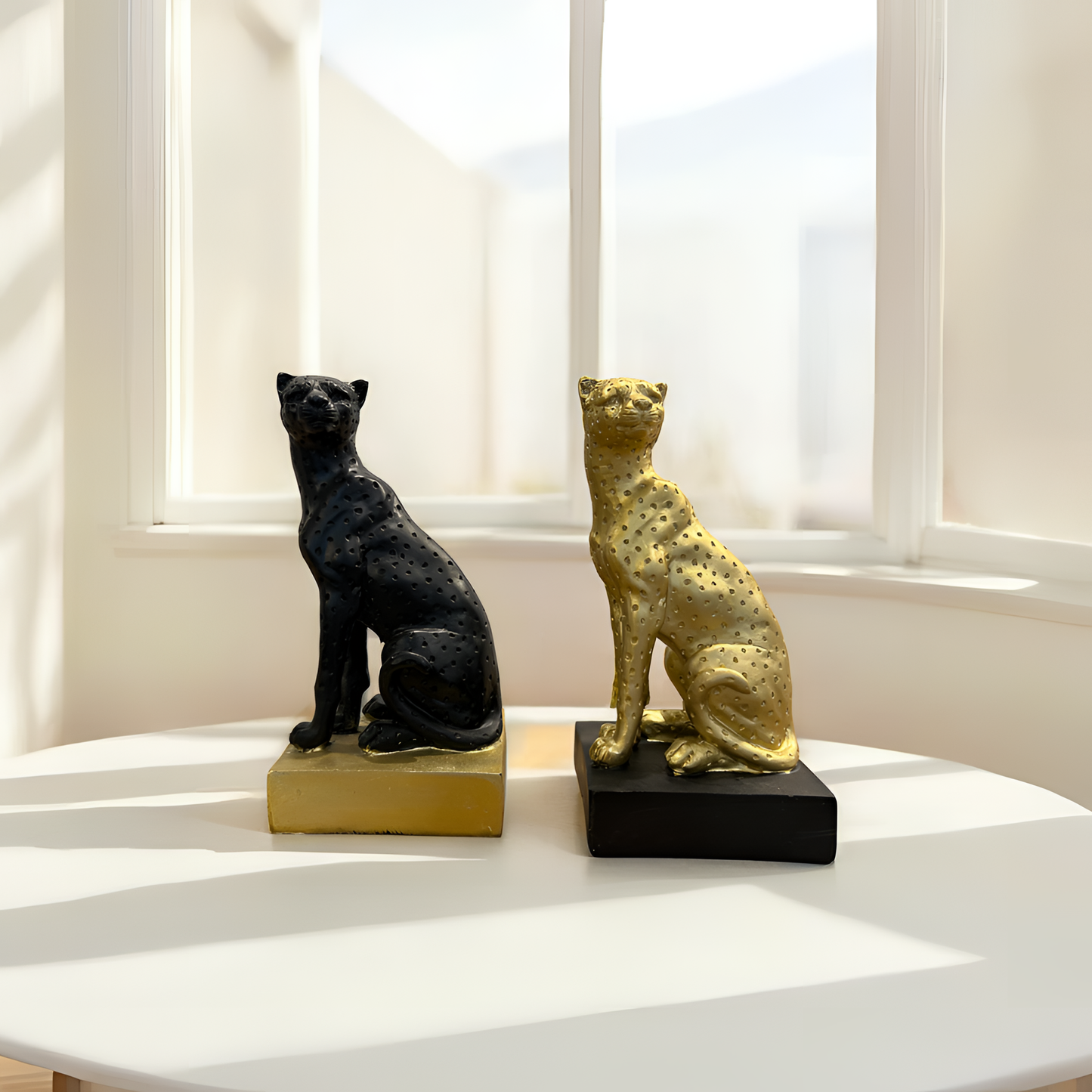 Golden Panther Sculpture with Black Base