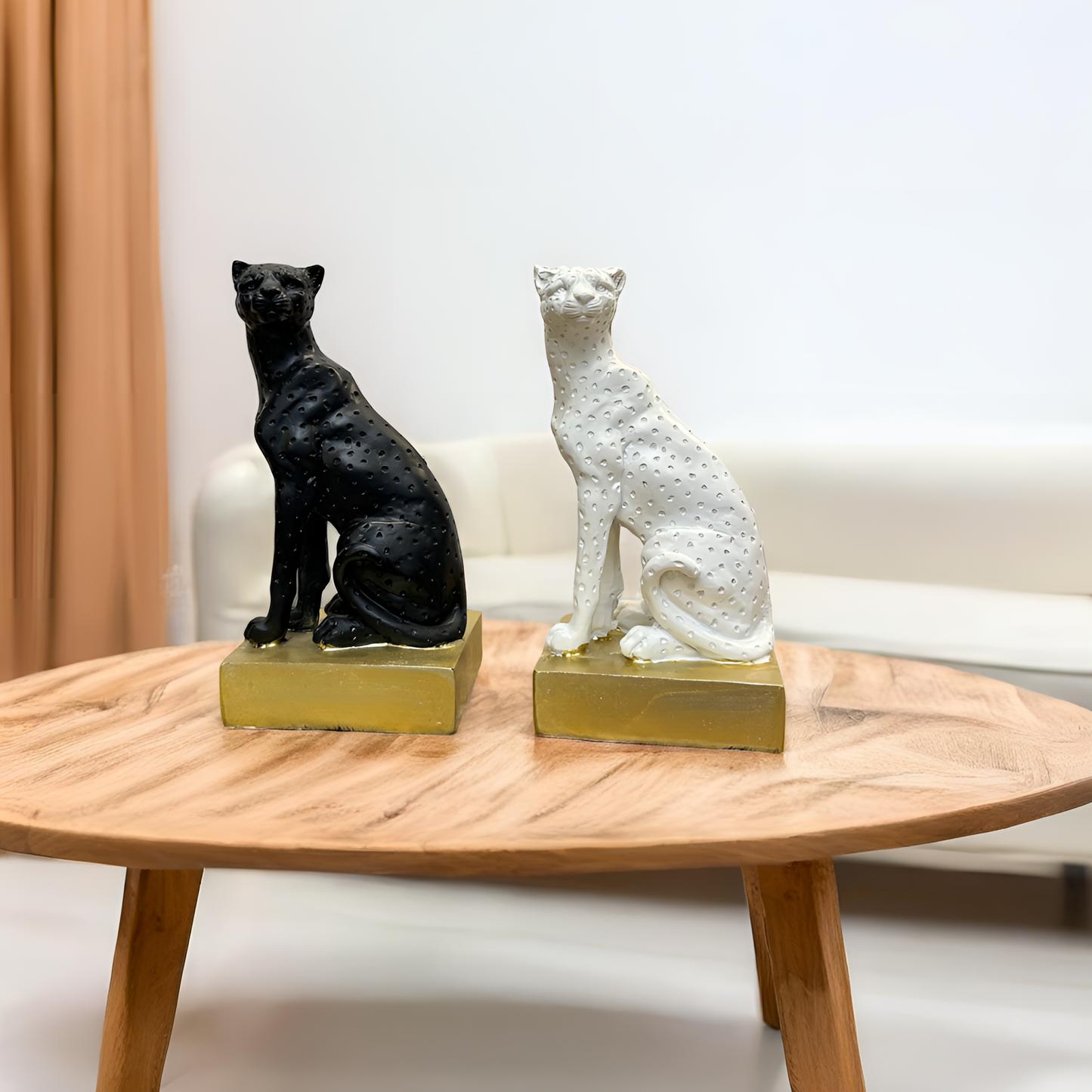 White Panther Sculpture with Golden Base