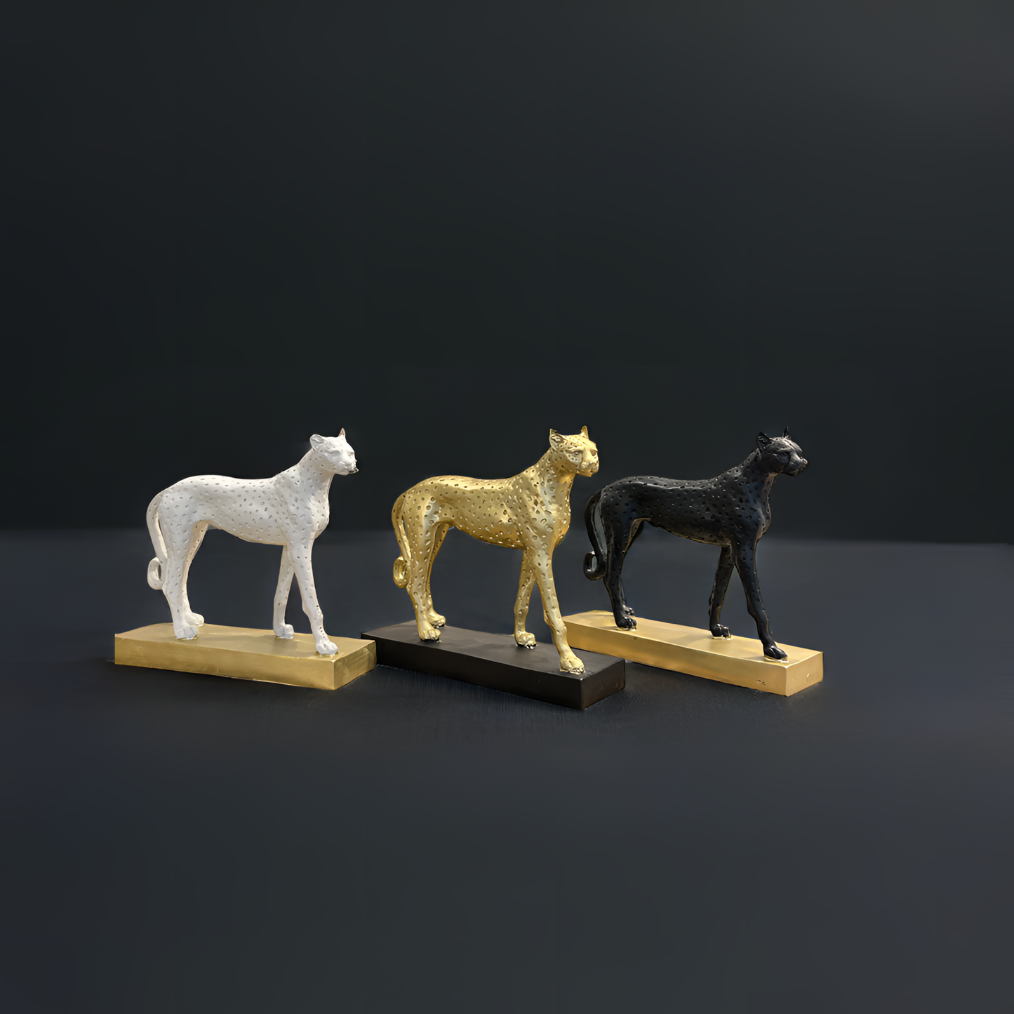 Black Cheetah Sculpture on Golden Base