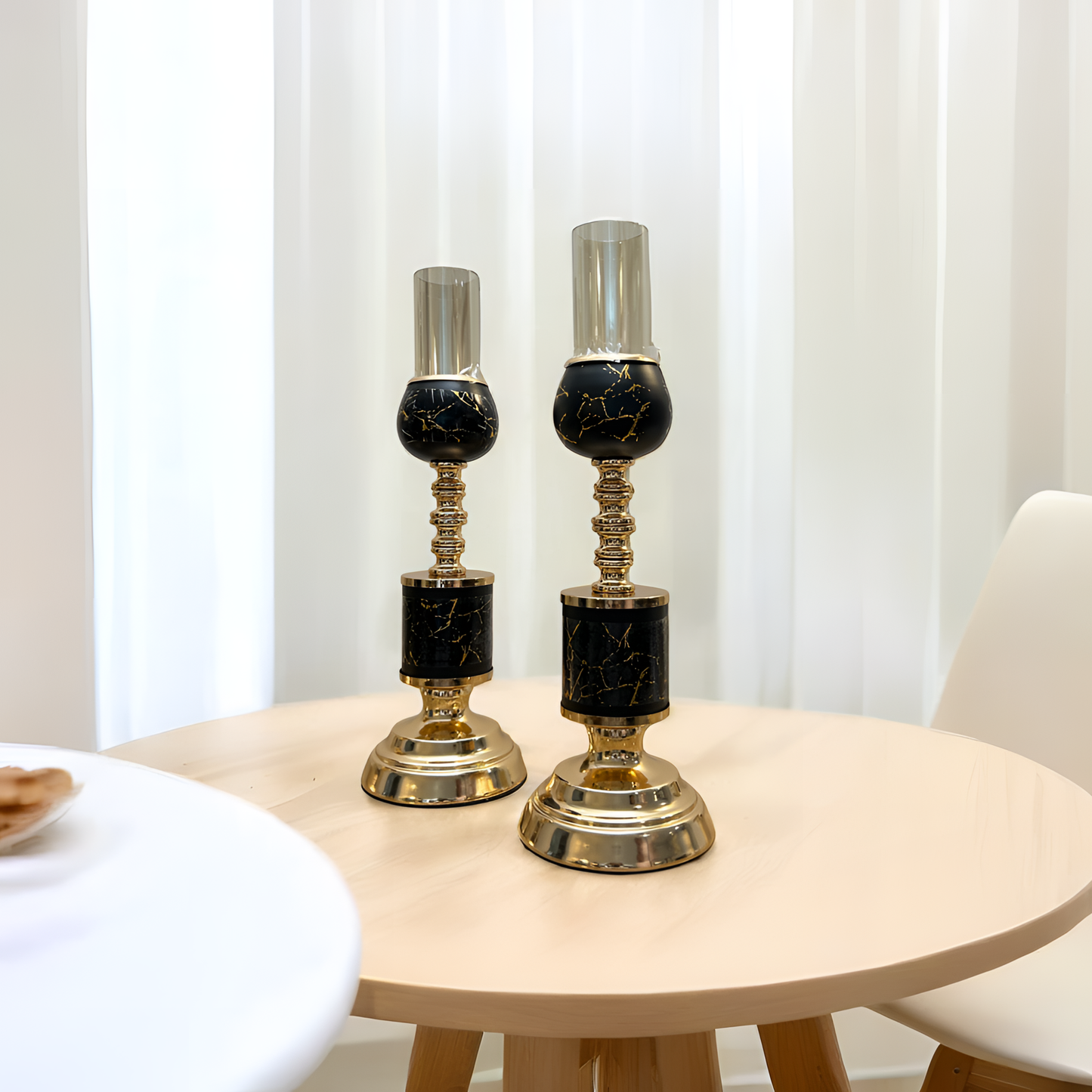 Luxurious Black & Gold Candle Holder - 2 piece set