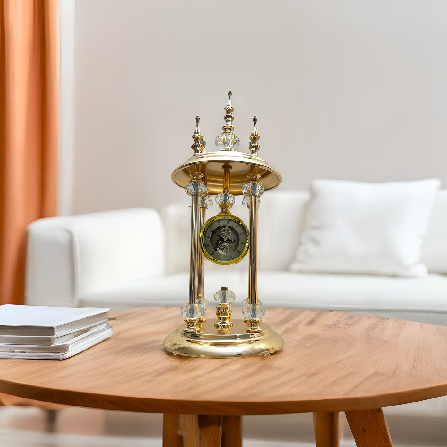 Luxurious Gold & Crystal Pendulum Table Clock
