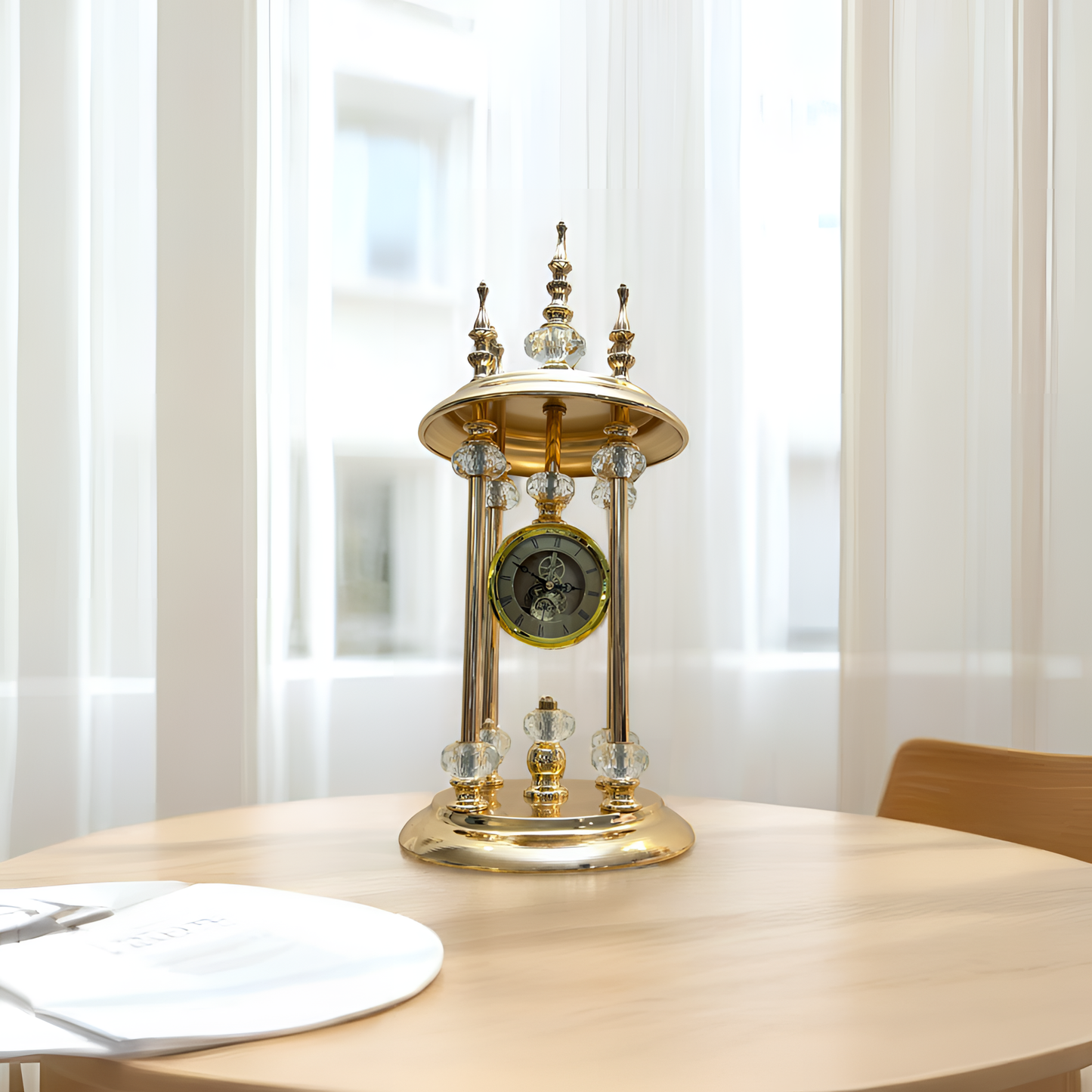 Luxurious Gold & Crystal Pendulum Table Clock