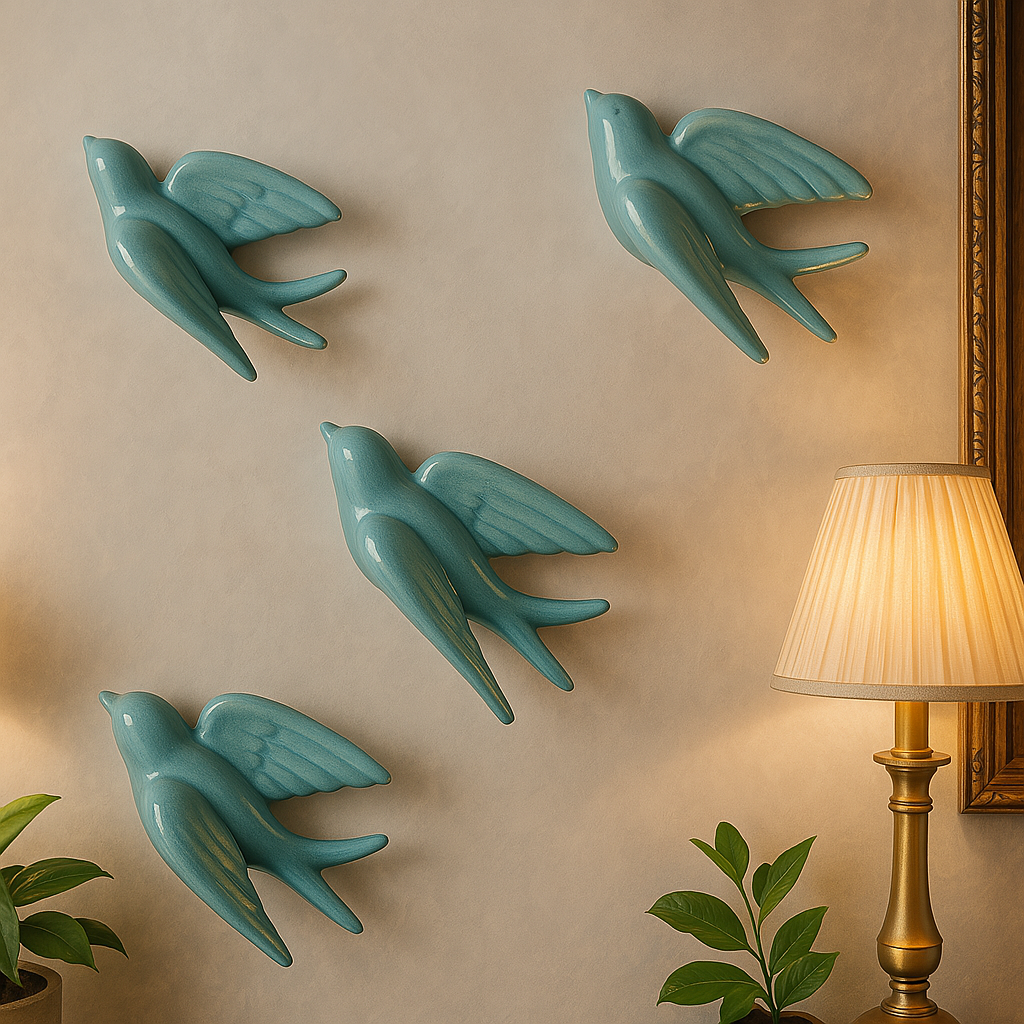 Elegant Flying Bird Wall Art | Set of 2 | Blue