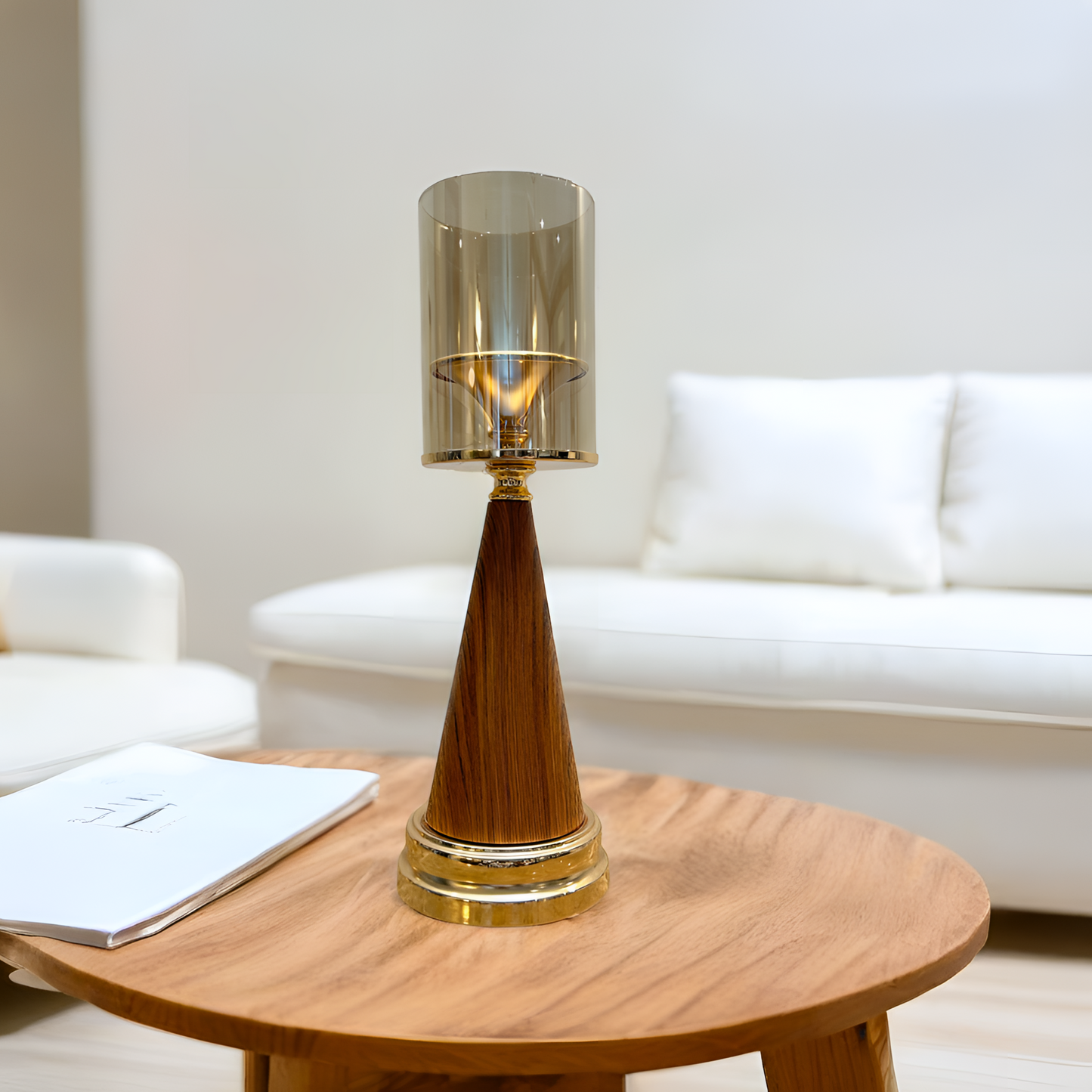 Luxurious Wooden & Golden Candle Holder - Large
