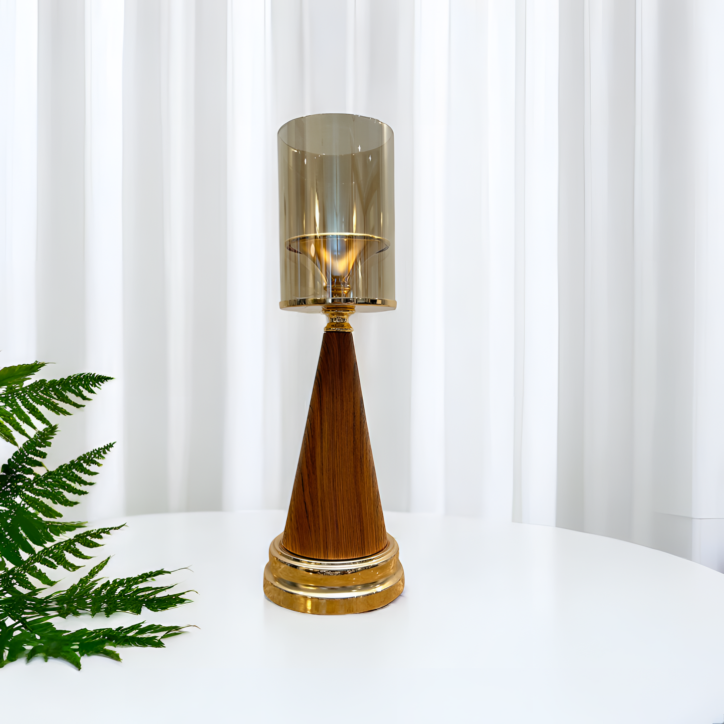Luxurious Wooden & Golden Candle Holder - Large