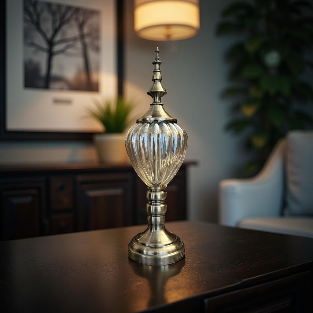 Elegant Brass & Glass Decorative Showpiece - Large
