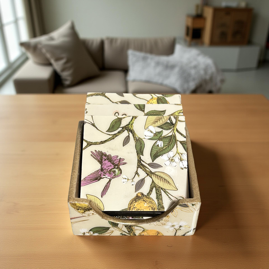 Tea Coasters Set of 6 with Stand || Indian Paisley
