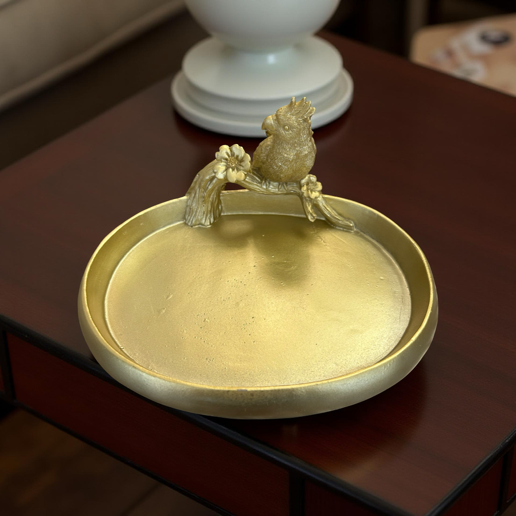 Luxury Golden Decorative Tray with Bird Design