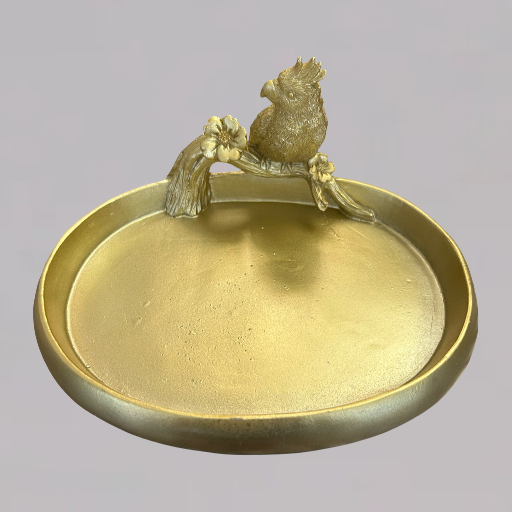 Luxury Golden Decorative Tray with Bird Design