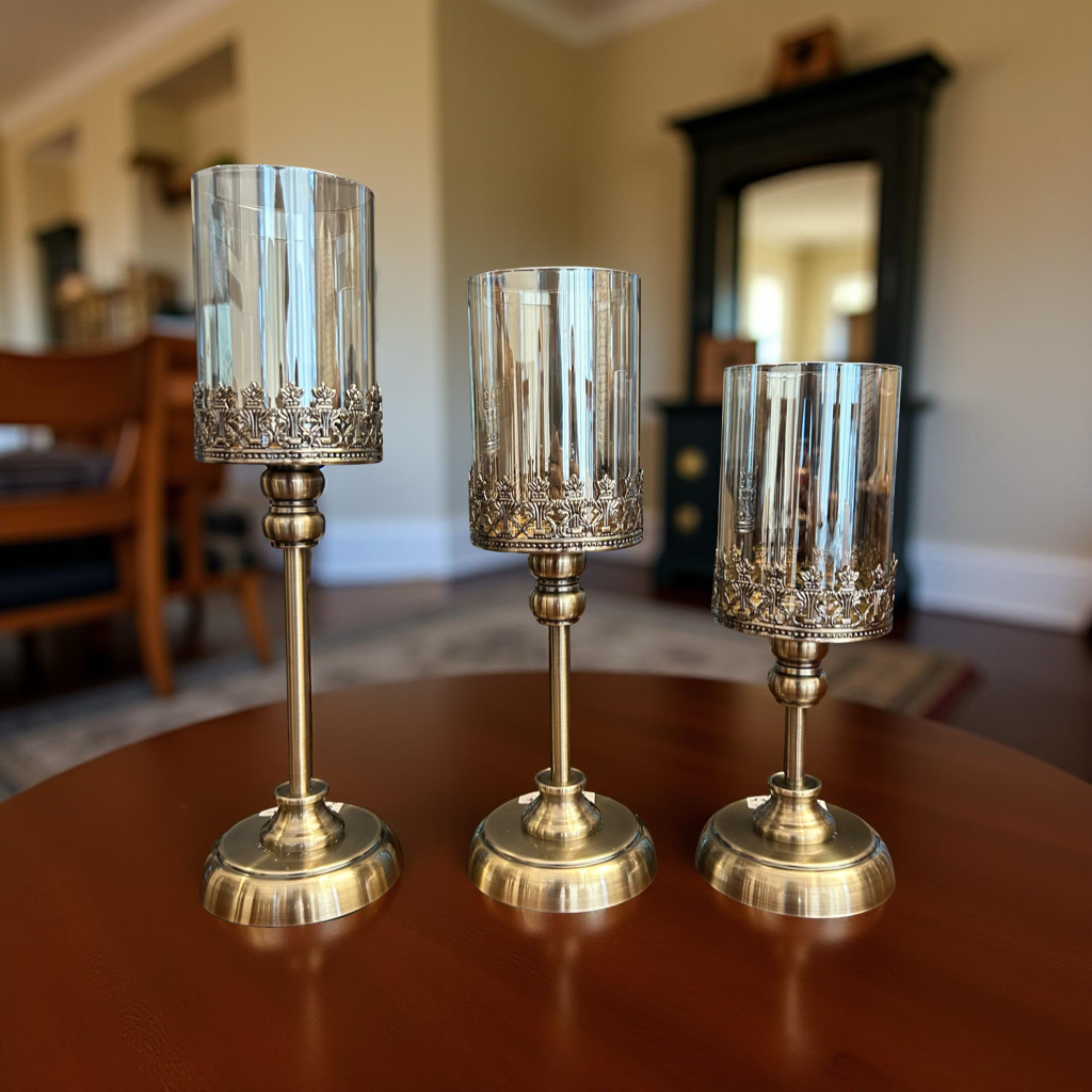 Elegant Glass & Metal Candle Holder (Large)