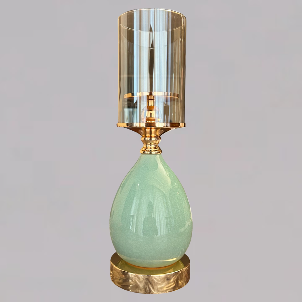 Aqua Glow Ceramic & Glass Candle Stand – Elegant Home Décor Piece