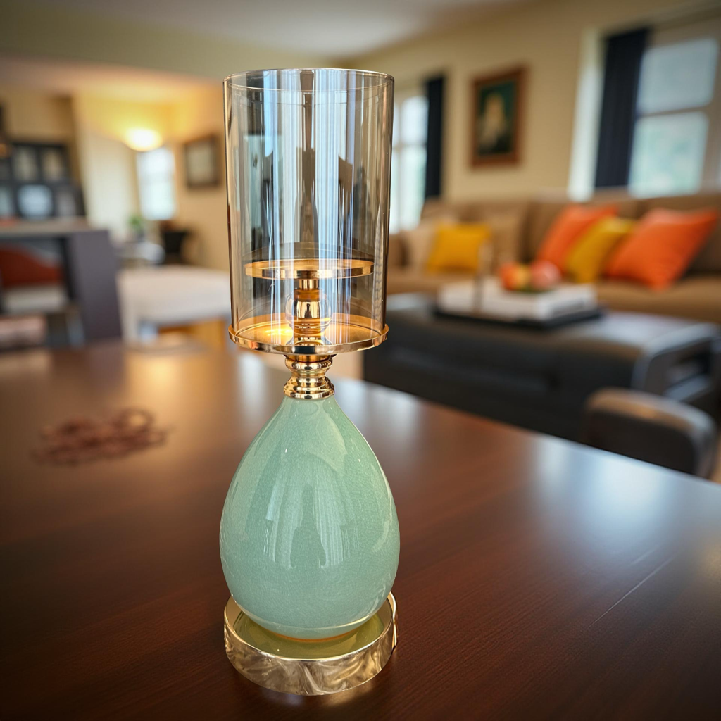 Aqua Glow Ceramic & Glass Candle Stand – Elegant Home Décor Piece