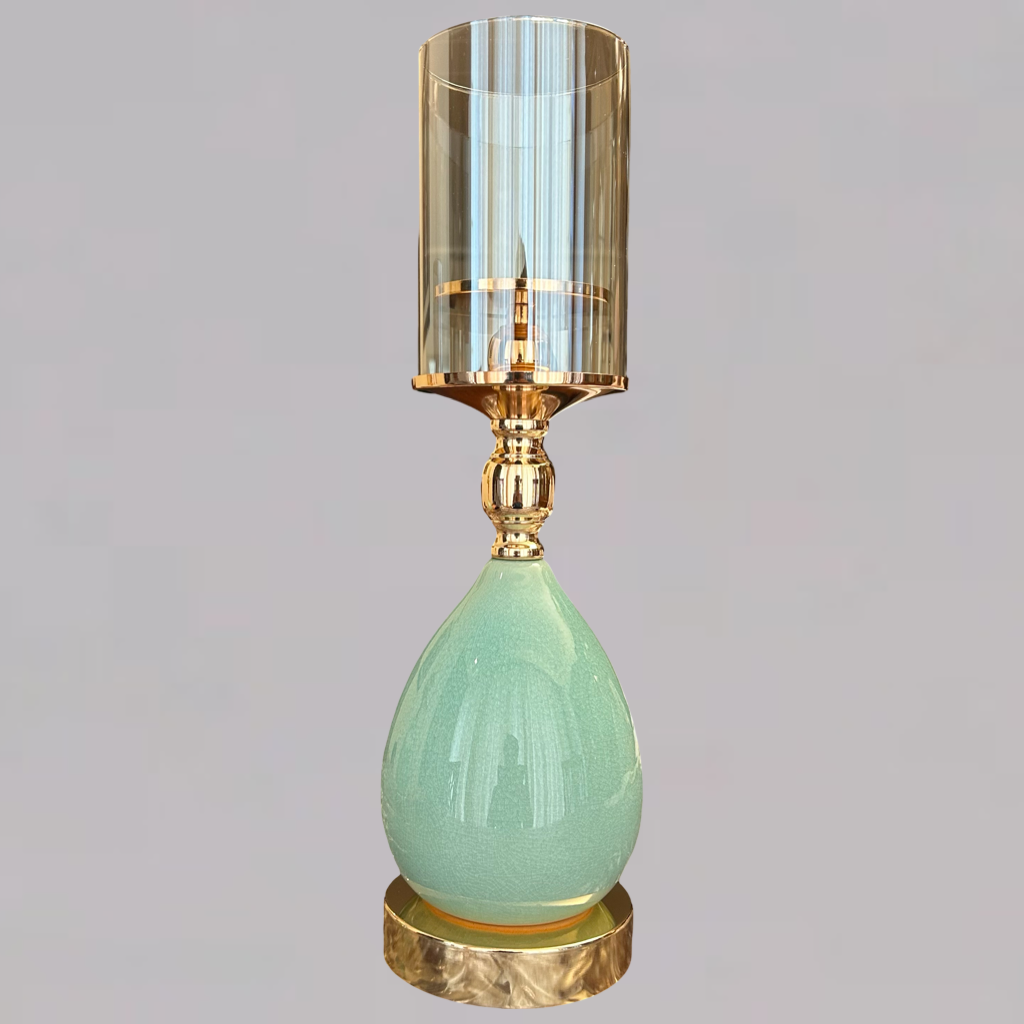 Aqua Glow Ceramic & Glass Candle Stand – Elegant Home Décor Piece