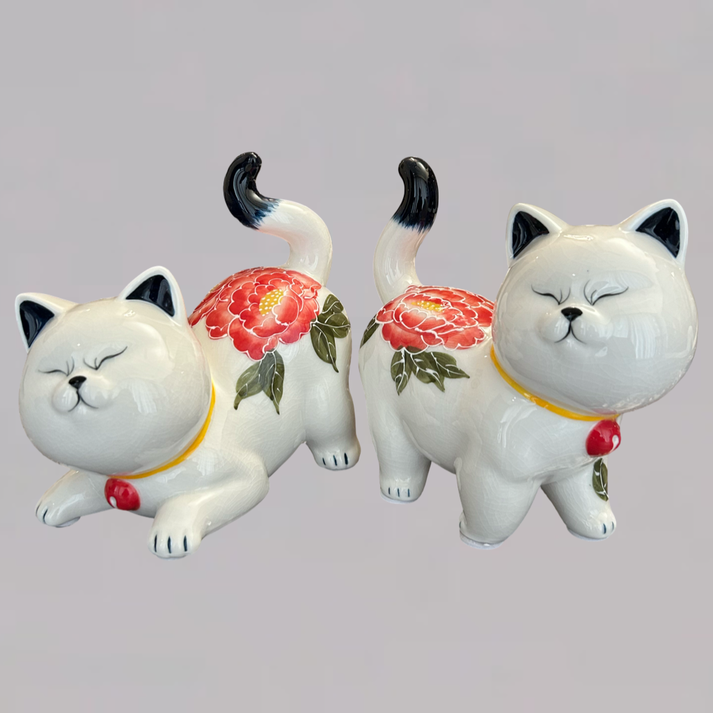 Handcrafted Ceramic Cat Showpieces Set of 2 – Elegant Home Décor Accents